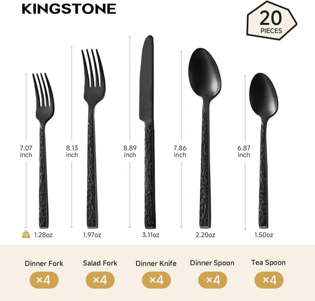 Thumbnail 1 de KINGSTONE 20-Piece Black Hammered Flatware Set 🍽