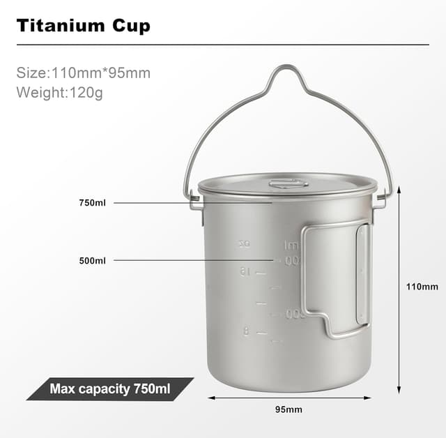 Thumbnail 1 de THTYBROS Titanium 750ml Camping Pot with Spork 🍲