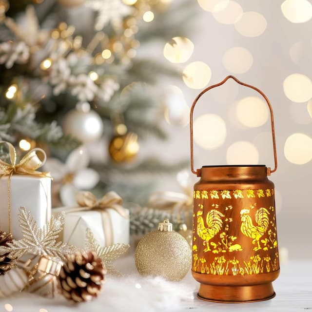 Detalle de Solar Rooster Lanterns Outdoor Garden Decor – Waterproof Hanging Metal LED Solar Light for Patio, Yard & Gifts