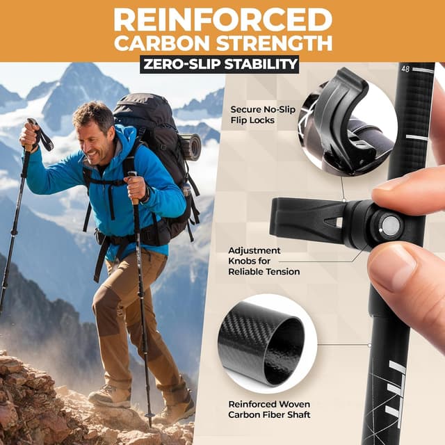 Detalle 2 de Foxelli Carbon Fiber Walking Poles – lightweight collapsible trekking poles with cork grips