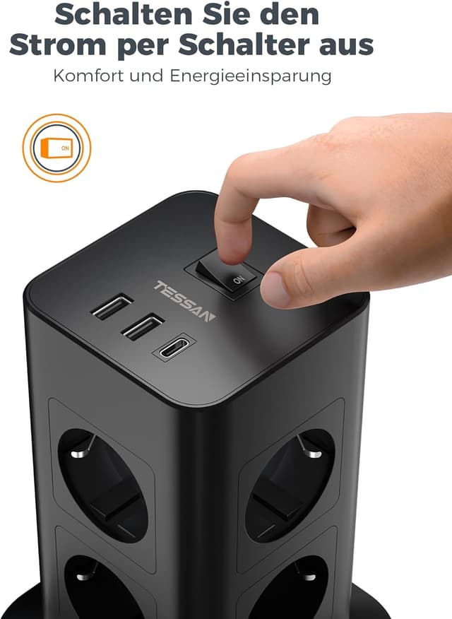 Thumbnail 6 de TESSAN Mehrfachsteckdose mit Überspannungsschutz, 5 m Verlängerungskabel und 8 Fächern inkl. USB-C (5M)