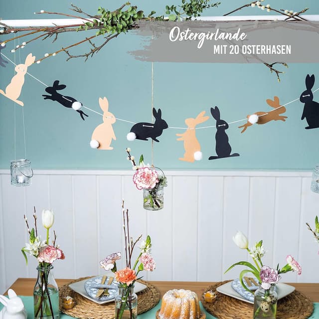 Detalle de Papierdrachen Papierdrachen 10 m Girlande als Osterdekoration – Hasen mit Puschel (Set 14)