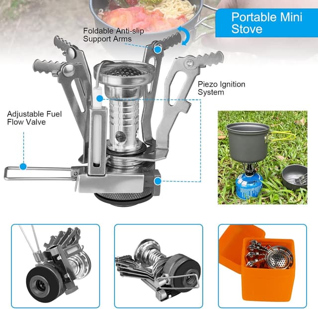 Detalle 2 de AUTOPkio Camping Cooking Set for 1–2 People: non-stick folding pots and piezo stove kit