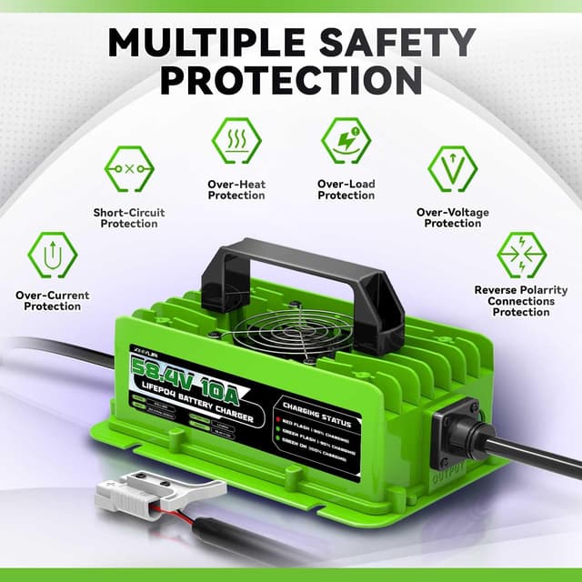Detalle de Xnvua caricabatterie intelligente LiFePO4 automatico 58,4V 10A per batterie 48V (51,2V)