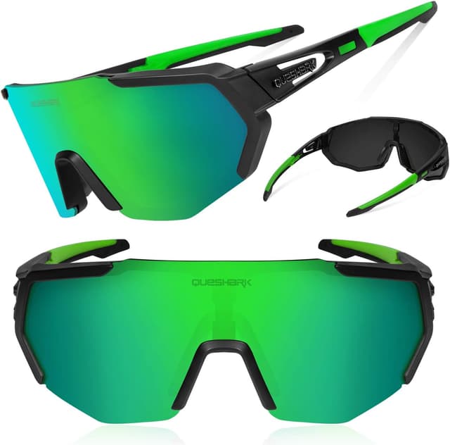 Detalle de Queshark Polarizzati Occhiali da Ciclismo con Lenti Intercambiabili (UV400) per MTB, corsa e sport outdoor