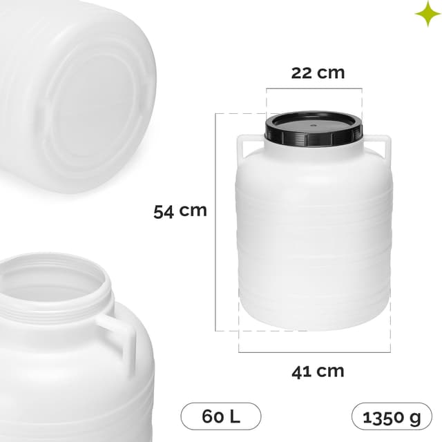 Detalle 2 de Garronda 60-Liter BPA-freies Weithalsfass (HDPE) mit Deckel – Surfass Pökelfass & Regenwassertank