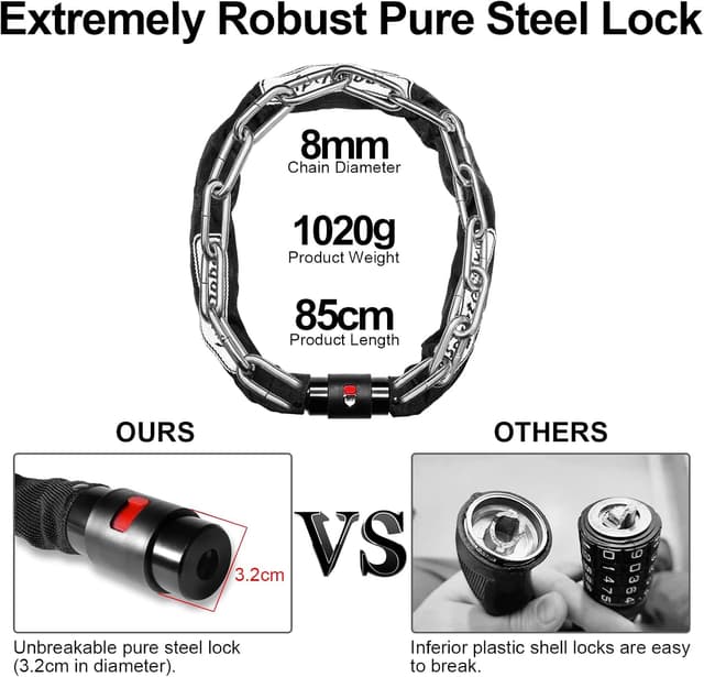 Detalle 2 de Segotendy antivol vélo chaîne 8 mm