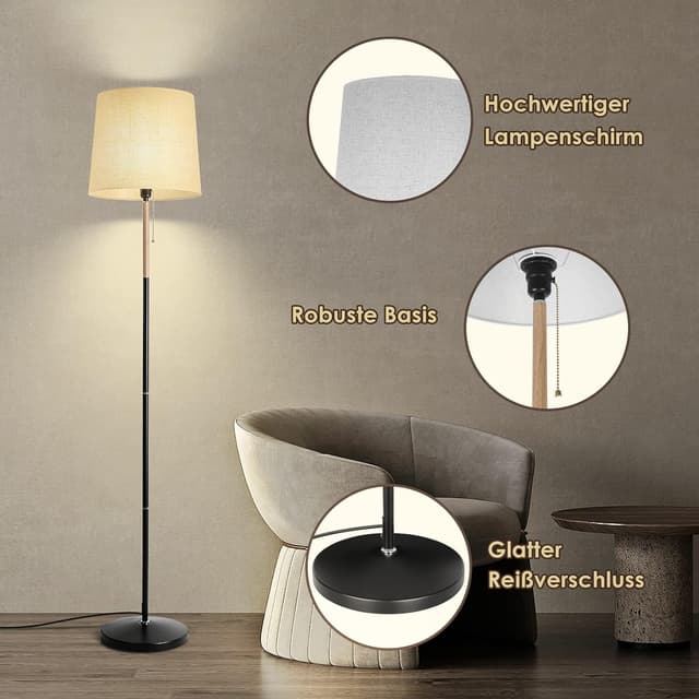 Detalle de Lampada da terra/pian tana con paralume in tessuto e attacco E27 (H 170 cm) per salotto e ufficio