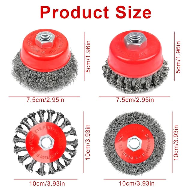Detalle de RUCUDIM Twist Knot Drahtbürsten-Set für Winkelschleifer (M14) – 4-teilig, 75/100 mm