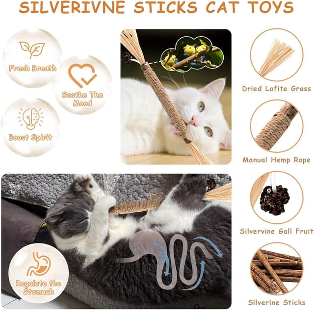 Detalle 2 de Juguetes Gatos 3 cuerdas y 6 palitos de catnip