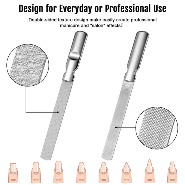 Detalle de AUYAO professionelles Nagelfeilen- & Zehennagelheber-Set (3-teilig) mit Ledertasche – doppelseitige Feile, grob & fein