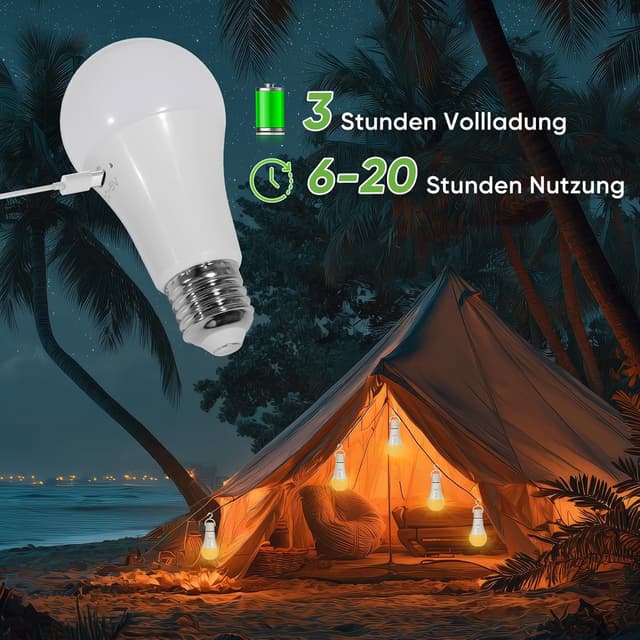 Detalle de Kimjo RGB LED Lampe E27 mit Fernbedienung – akkubetrieben, dimmbar (7W) für Outdoor & Camping