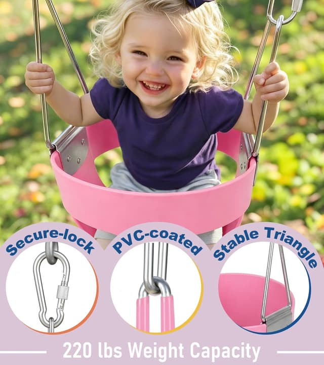 Detalle de High Back Full Bucket Toddler Swing (Pink) with Coated Chains & Locking Buckles