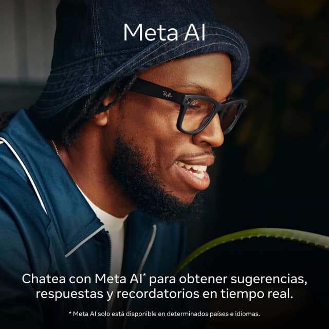 Detalle de Ray-Ban Meta Headliner negras: gafas de sol inteligentes con cámara de 12 MP y lentes polarizadas