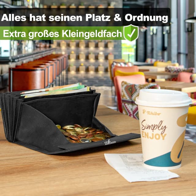 Detalle 2 de FLEXIBILITE Kellner-Geldbörse aus echtem Leder mit RFID, Schwarz – Kellnerportemonnaie (18,5 x 9,5 x 4,5 cm)