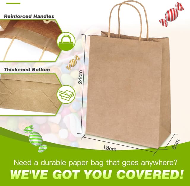 Detalle de GINKGO Kraft Paper Bags 50 Pack 18x24x8 cm