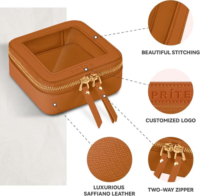 Detalle 2 de Prite Small Clear Makeup Bag with Gift Box (Brown) – waterproof mini cosmetic case with double zippers