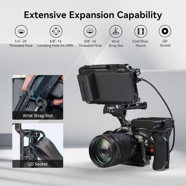 Detalle de SmallRig Camera Cage 4161 für Canon EOS R6 Mark III/R6 Mark II – Black Mamba Bionic Design mit Schnellwechselplatte, QD und Arca-kompatibler Basis