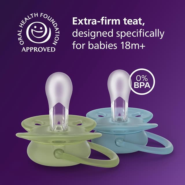 Detalle de Philips Avent Ultra Soft Soothers (SCF093/08) – Orthodontic design for 18+ months, 4-pack with 2 sterilising cases