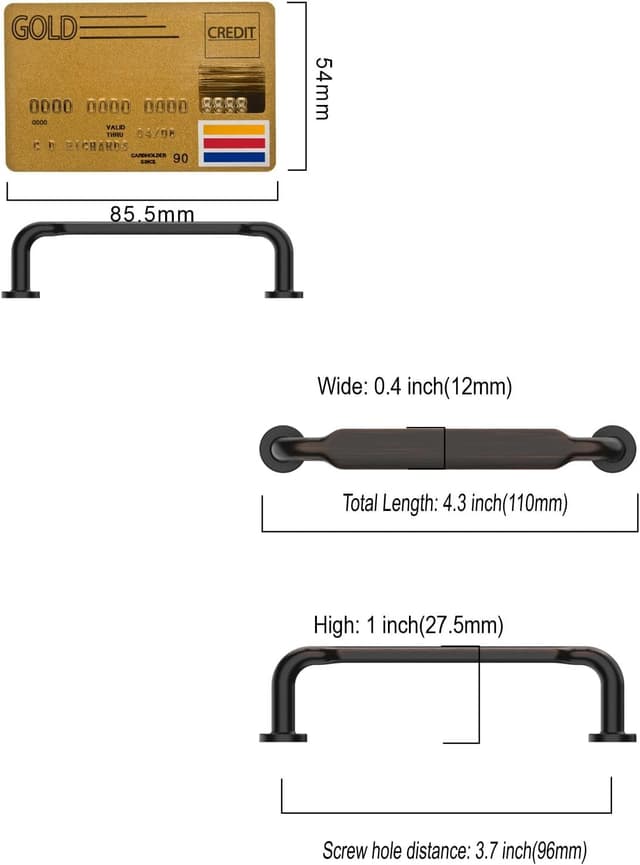 Detalle de Amerdeco set di 10 maniglie mobili nere UK0071, distanza fori 96 mm