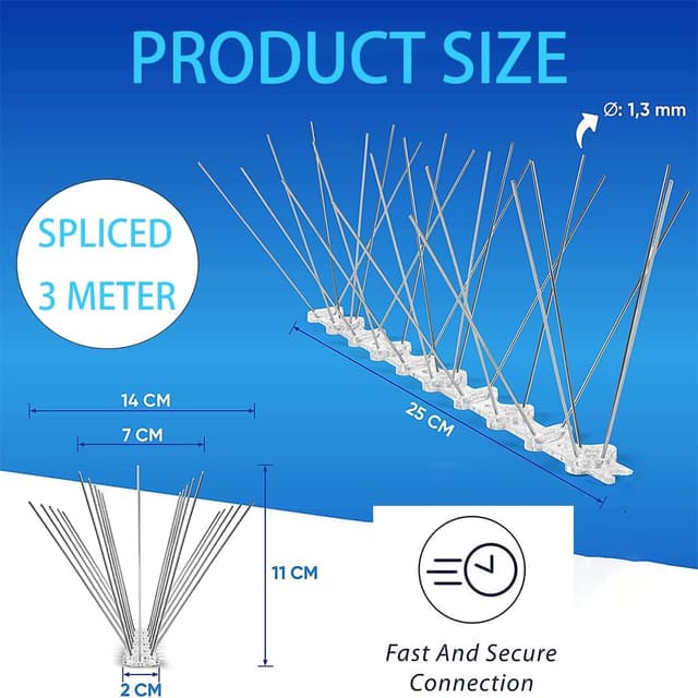 Detalle de Dissuasori per piccioni 3 metri anti-piccioni (12 pezzi) per balconi, tetti e giardini
