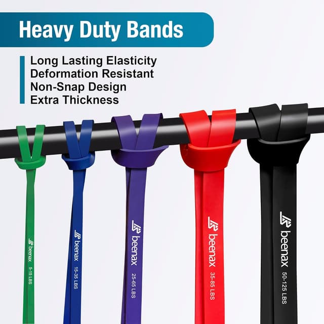 Detalle de Beenax Resistance Bands Pull Up Set with 4 Pull-Up Assistance Levels, Grip Pads & Door Anchor