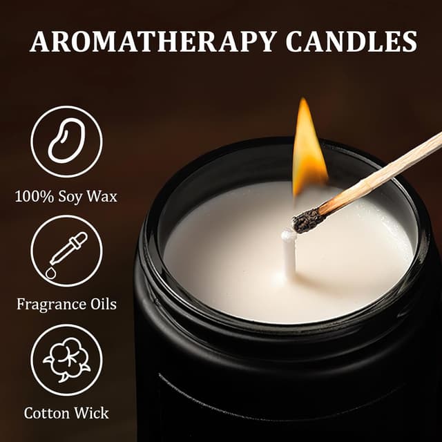 Detalle de Men’s Scented Candles Set for Dad (4 Packs) – Soy Candles in Lavender Woods/Smoke & Vanilla/Vintage Oak/Leather