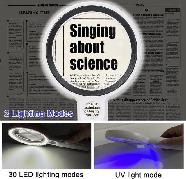 Detalle 2 de Lente d’ingrandimento 30 LED 5x/13x/20x con luce e UV per lettura, ispezione e gioielli