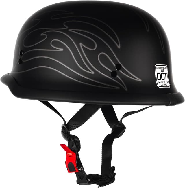 Detalle de Crown Racing Model-308 German-Style Half Motorcycle Helmet (DOT Approved) — matte black