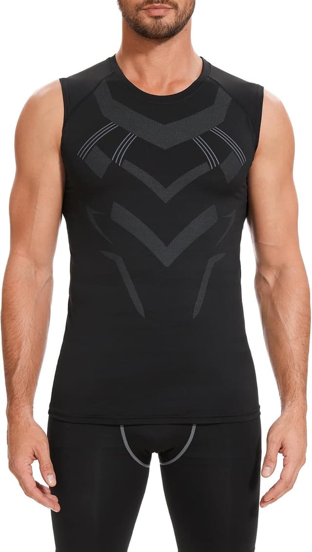 Detalle 2 de AMZSPORT canotta compressiva da uomo a asciugatura rapida (base layer, senza maniche)