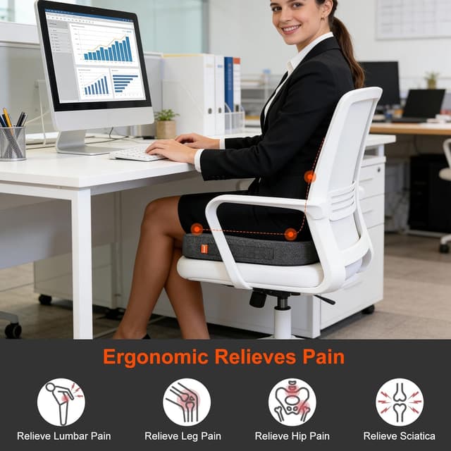 Detalle de inaepeak Coussin en mousse à mémoire de forme gris clair pour chaise de bureau, voiture et maison