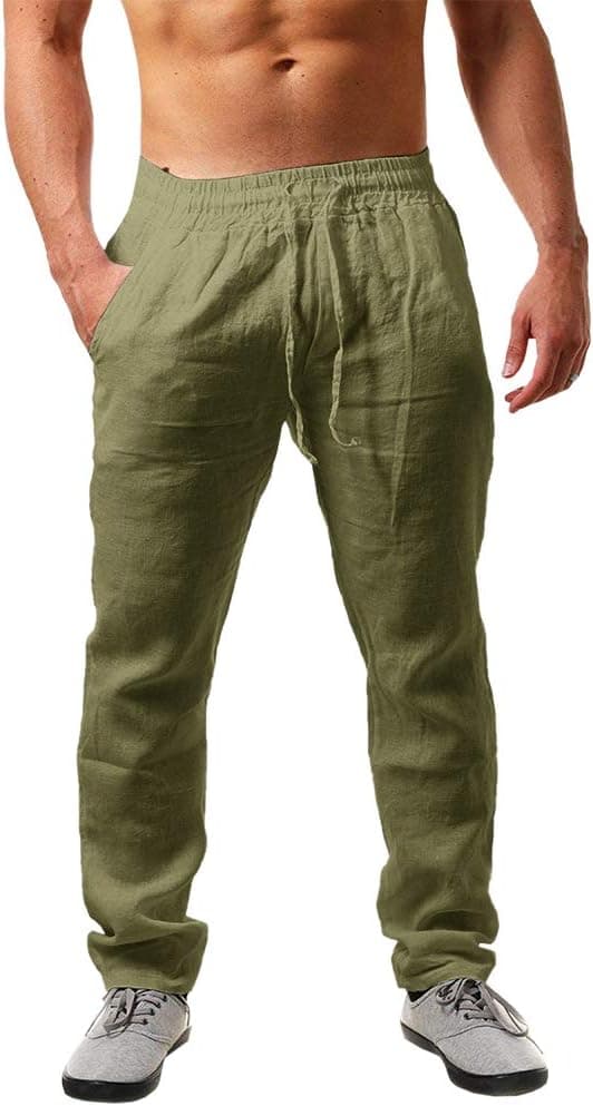 Thumbnail 5 de PASLTER Mens Linen Pants loose fit drawstring waist