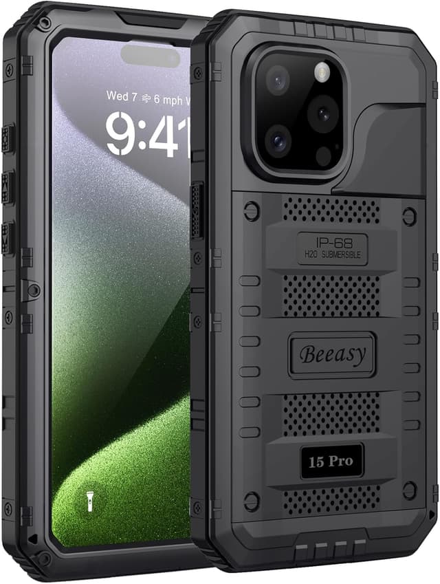 Detalle de Beeasy Robust Series Waterproof Case for iPhone 15 Pro (6.1-inch) with Built-in Screen Protector