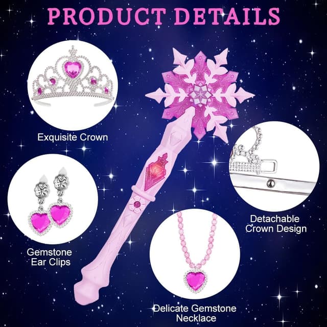 Detalle de AUYAO Bacchetta Magica Bambina LED a Fiocco di Neve con collana e orecchini a corona