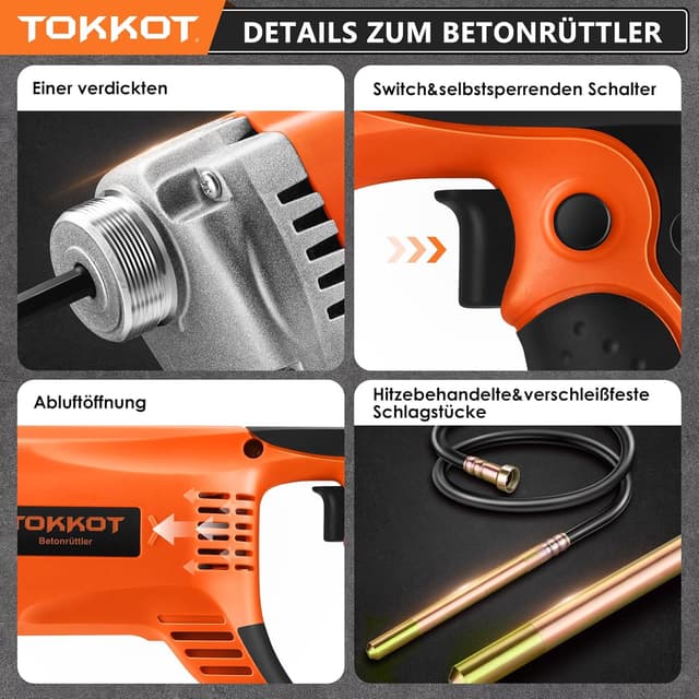 Detalle de Elektrischer Betonrüttler 1300 W mit 1,5 m Kupferstange – Hand-Betonvibrator für Platten und Fundamente