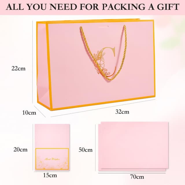 Detalle de 12.6-inch large pink letter gift bag set (with gift card & tissue paper) for birthdays and Valentine’s Day