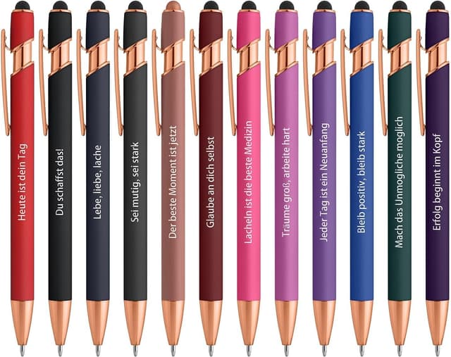 Detalle de kander 2-in-1 Kugelschreiber Set (12 Stück) mit Touchpen – 12 Farben, schwarze Tinte