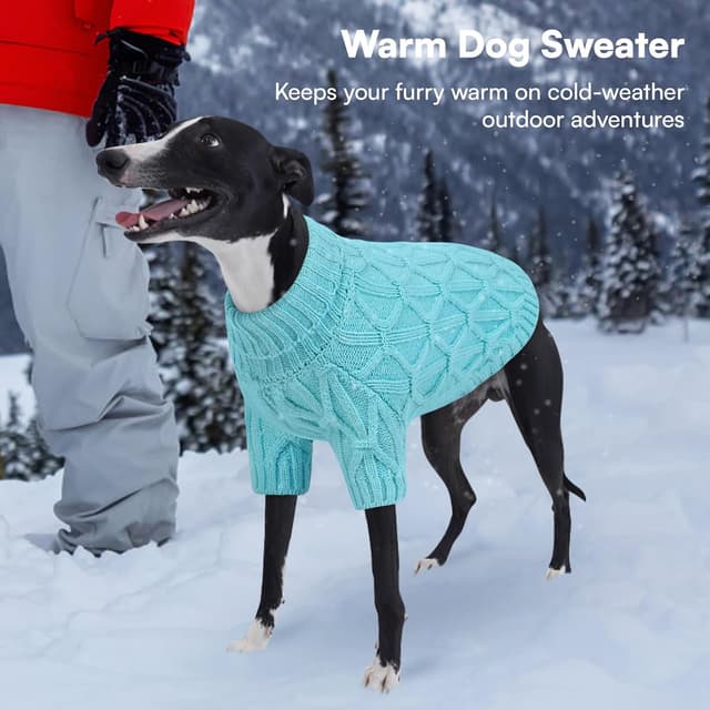 Thumbnail 6 de Queenmore French Bulldog Jumper – Stretchy Warm Turtleneck Knitted Dog Sweater (Greyhound/Labrador/Border Collie), Lake Blue, L