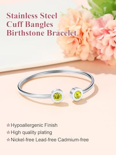 Detalle de FOCALOOK pulsera abierta de acero inoxidable 316L con piedra sintética tipo alejandrita lila (junio)