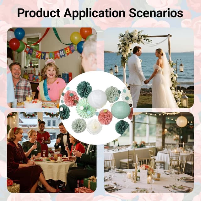 Thumbnail 6 de Papier Party-Dekoration Rosa Set mit 4 m Girlande