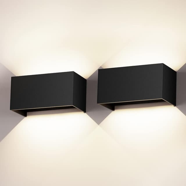 Detalle de Set da 2 applique da parete 24W IP65 4000K bianco naturale, design moderno nero (angolo fascio regolabile)