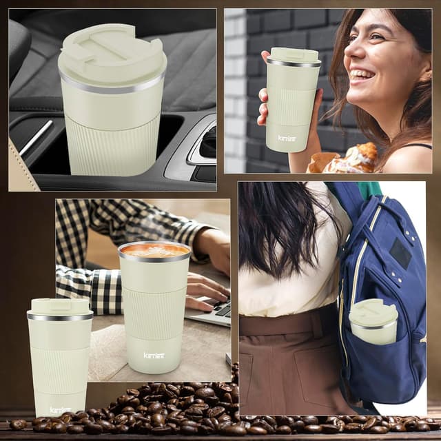 Detalle de KETIEE Thermobecher to go 510 ml (doppelwandig) mit auslaufsicherem Deckel – Creme