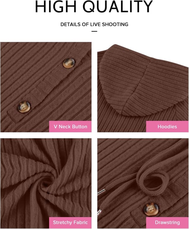 Detalle de Syphiby women’s long sleeve hooded tunic jumper with drawstring, V-neck & button front