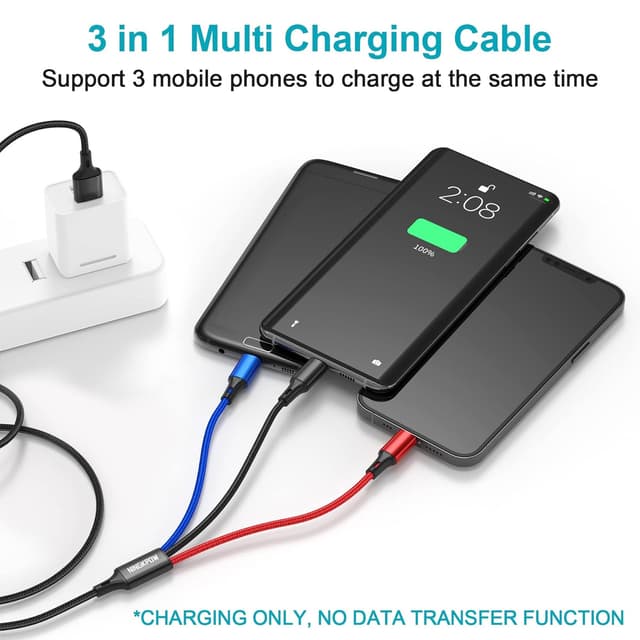 Detalle de NINGKPOW Multi Charger Cable 2m — 3‑in‑1 cable