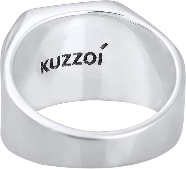 Detalle de Kuzzoi Siegelring für Herren – massives 925 Sterling Silber, 14 mm breit, schwarz oxidierte Pfeile mit Gravur (Ringgröße 60–66)