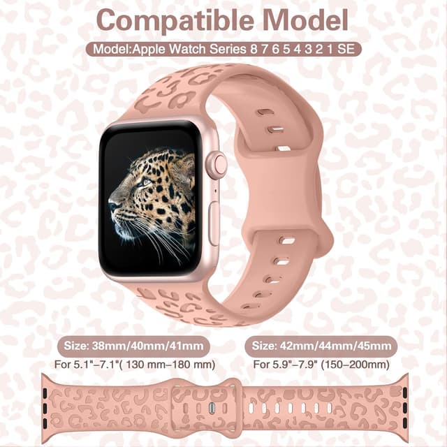 Detalle 2 de Towsnails leopard print silicone Apple Watch sport band (Pink Sand) for 44/45/46/49mm & 42mm