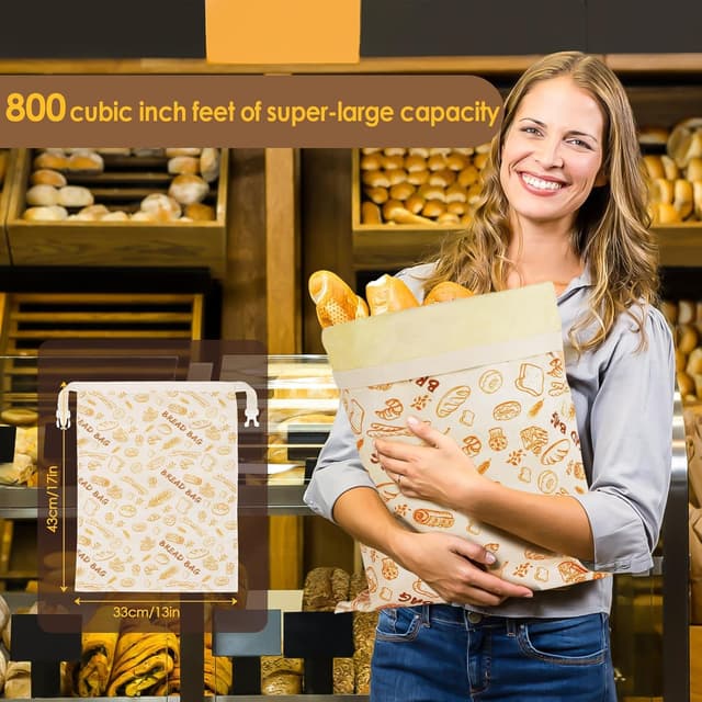 Thumbnail 1 de 2 Stück Bienenwachs-Brotbeutel 43×33 cm 🥖