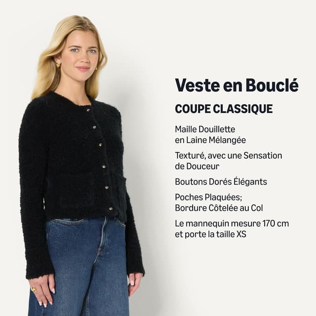 Detalle 2 de Veste boutonnée en laine bouclée mélangée Amazon Essentials (Sélection de Demi) coupe classique femme