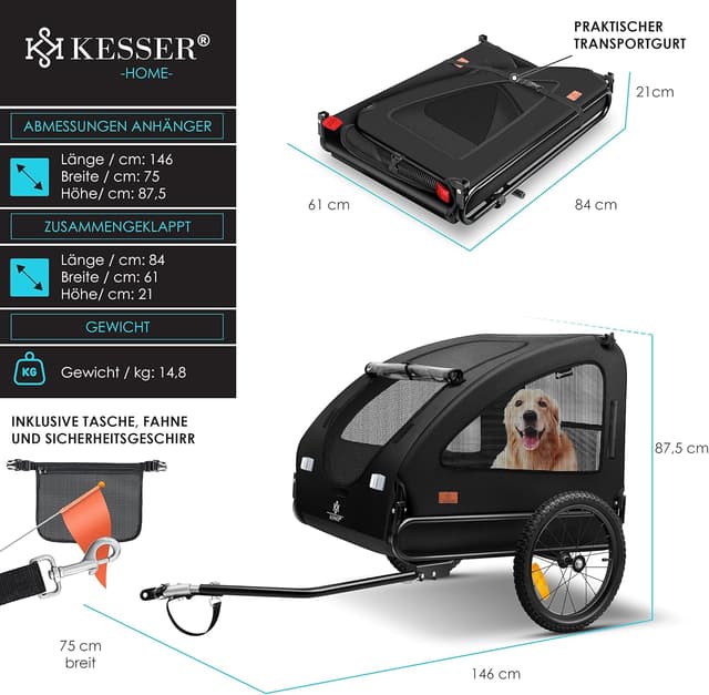 Thumbnail 6 de KESSER Hundeanhänger Boxer 2-in-1 als Hundebuggy & Fahrradanhänger (groß, ca. 250 l) bis 45 kg
