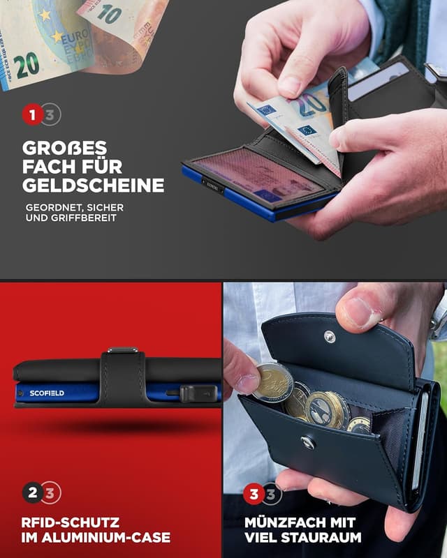 Detalle de SF SCOFIELD Trinity Herren-Geldbörse mit RFID-Schutz für bis zu 12 Karten (Slim Wallet)